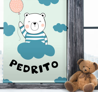 Beer met ballon en naam babykamer rolgordijn - TenStickers
