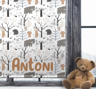 Noordse dieren met naam rolgordijn kinderkamer - TenStickers