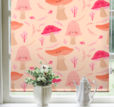 Rolgordijn meer bloemen en planten roze paddestoelenpatroon - TenStickers