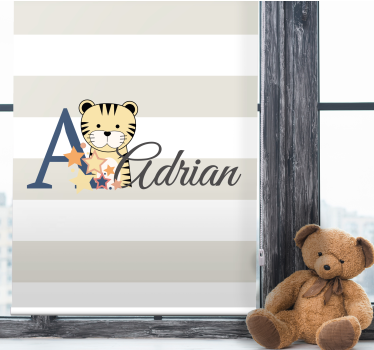 Babytijger met naam en initiaal rolgordijn kinderkamer - TenStickers