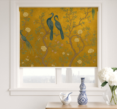 Sierlijke gouden chinoiserie rolgordijn woonkamer - TenStickers