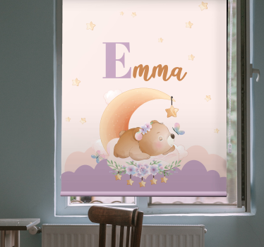 Slapende beer met naam rolgordijn kinderkamer - TenStickers