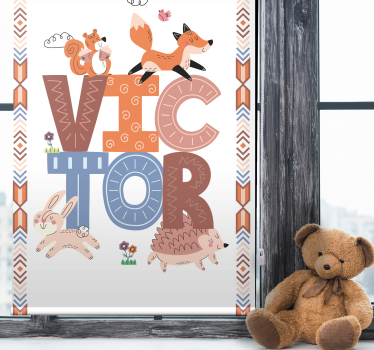 Bosdieren met naam rolgordijn kinderkamer - TenStickers