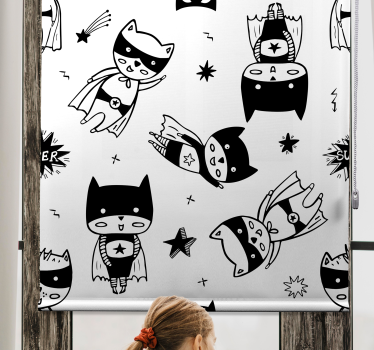 Superheld cartoon schets rolgordijn kinderkamer - TenStickers