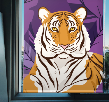 Tijgerportret met bladeren rolgordijn dieren - TenStickers