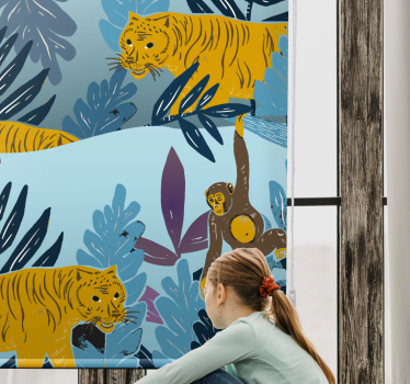 Tijgers en apen rolgordijn kinderkamer - TenStickers