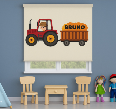 Tractorontwerp met naam rolgordijn kinderkamer - TenStickers