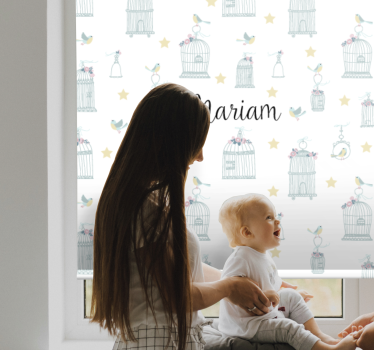 Vogelkooien met naam babykamer rolgordijn - TenStickers