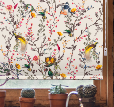Vogels en bloemen rolgordijn bomen - TenStickers