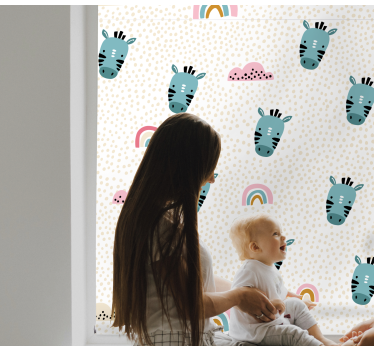 Blauwe zebra's en regenbogen rolgordijn kinderkamer - TenStickers