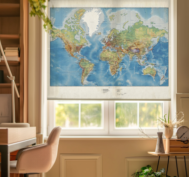 Wereldmap rolgordijn voor woonkamer - TenStickers