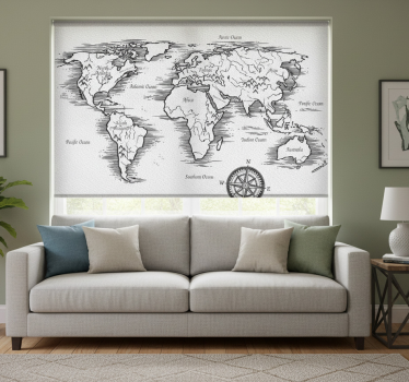 Wit rolgordijn met elegante wereldkaarttekening - TenStickers
