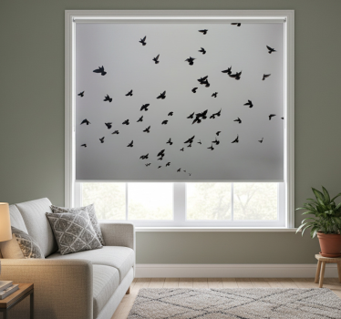 Wit rolgordijn met esthetisch beeld van vogels in de schaduw - TenStickers