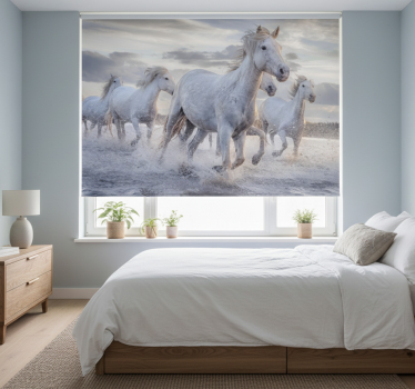 Wit rolgordijn waterende paarden fotobehang - TenStickers