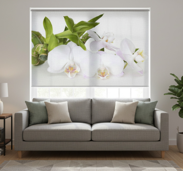 Wit rolgordijn witte groene orchidee - TenStickers