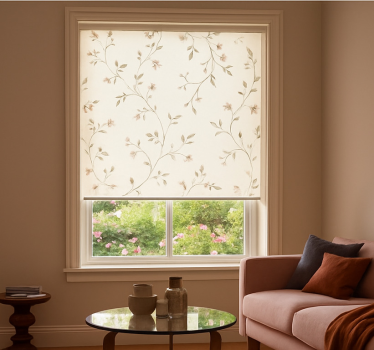 Witte achtergrond met bloemen rolgordijn woonkamer - TenStickers