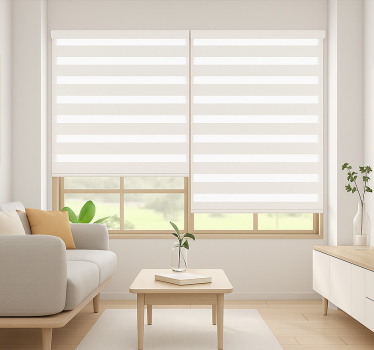 Witte horizontale strepen rolgordijn woonkamer - TenStickers