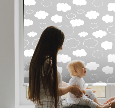 Wolken rolgordijnen Grijze achtergrond met witte cartoon - TenStickers