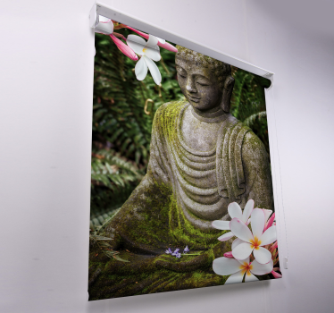 Zen rolgordijn mit bloemen groene boeddha - TenStickers