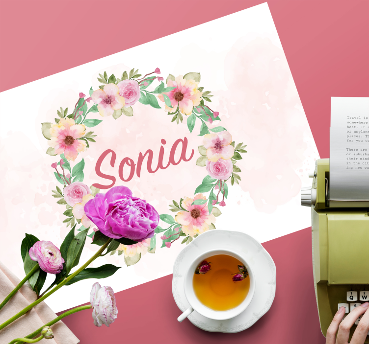 Aquarelbloemen met naam Placemat - TenStickers