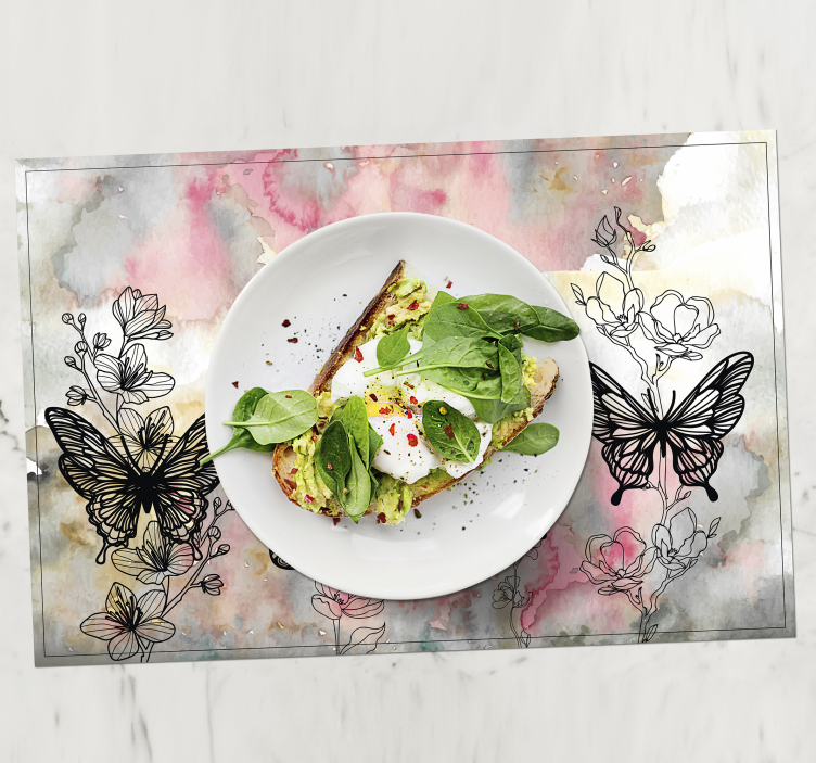 Bloemen vlinder accenten placemat - TenStickers