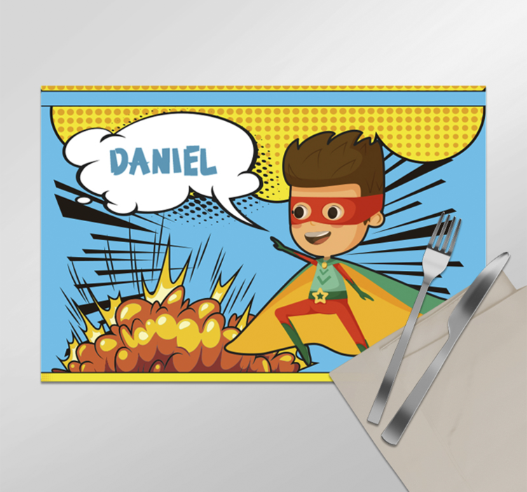 Comic Superhelden Placemat met naam - TenStickers