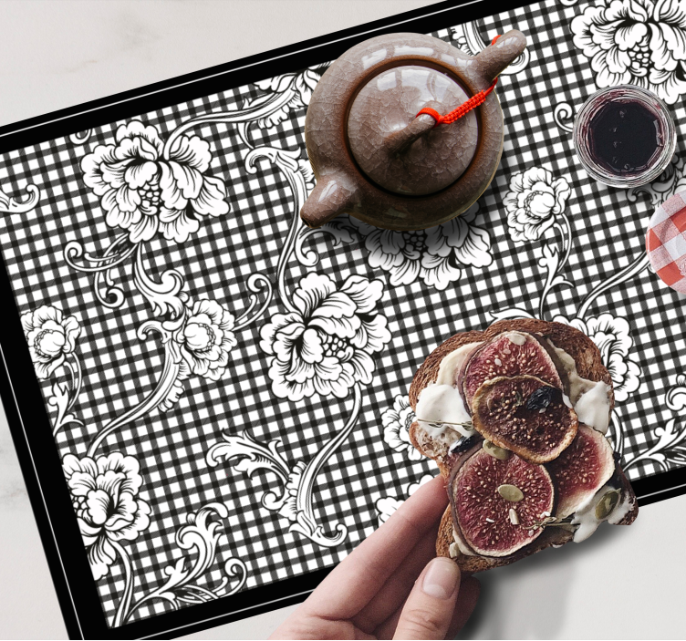 Elegante placemats zwart bloemmotief - TenStickers