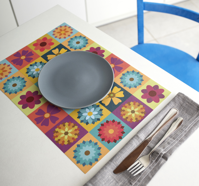Gekleurde bloementegels Moderne placemats - TenStickers