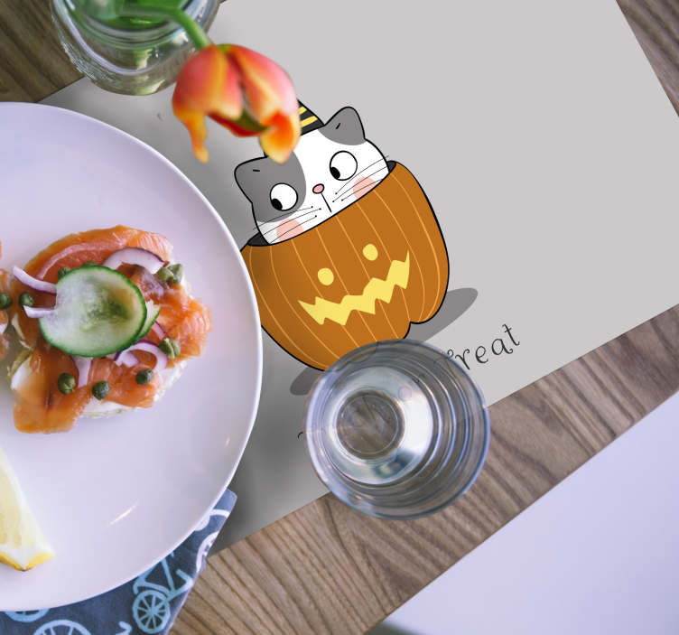 Halloween placemat kat in pompoen - TenStickers