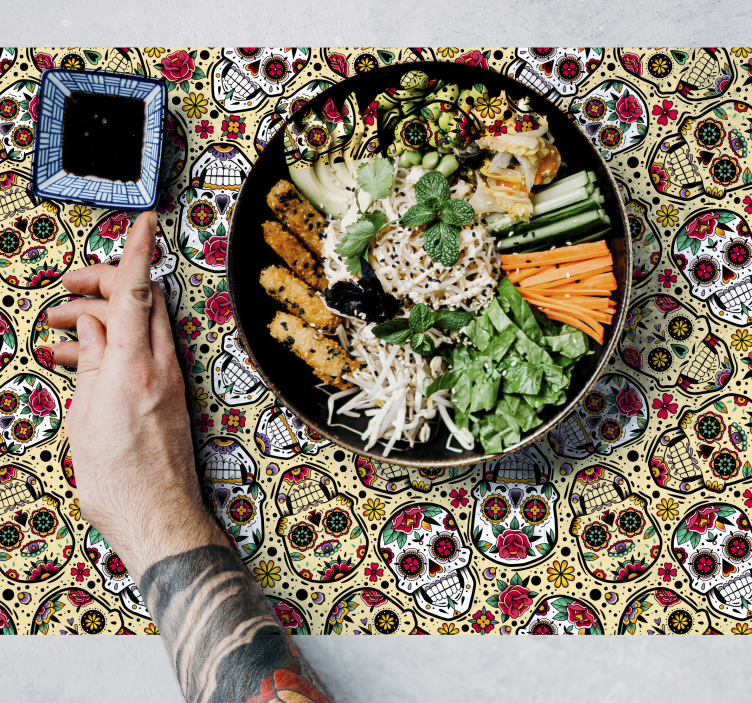 Halloween placemat kleurrijk doodskoppatroon - TenStickers