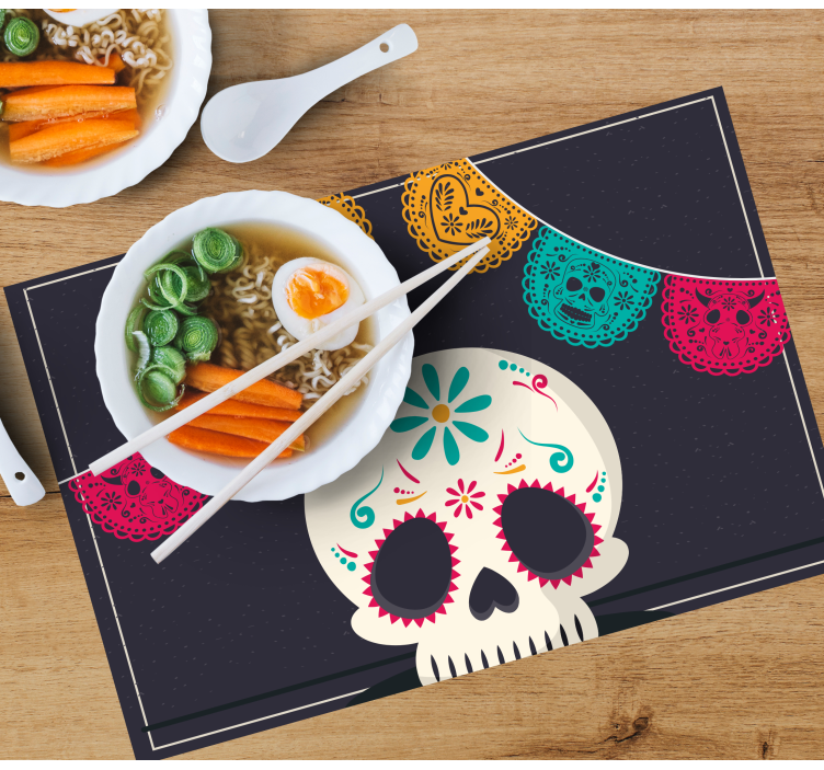 Halloween placemat kleurvolle schedel banner - TenStickers