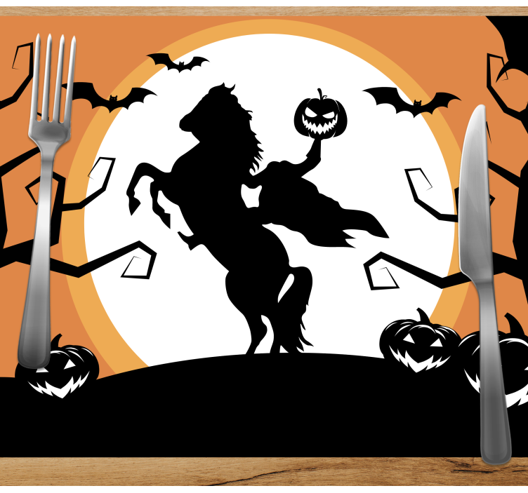 Halloween placemat paard met pompoen - TenStickers