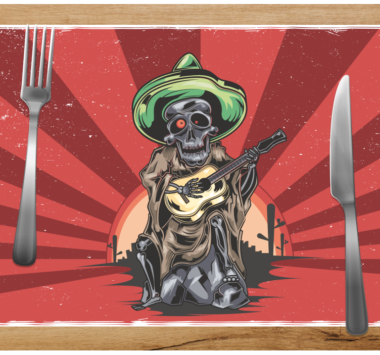 Halloween placemat skelet mariachi muzikant - TenStickers