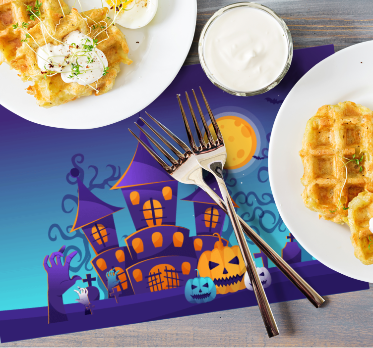 Halloween placemat spookachtig kasteel tafereel - TenStickers