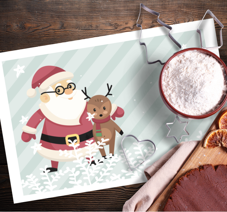 Kerstmis placemat met kerstman en rendieren - TenStickers