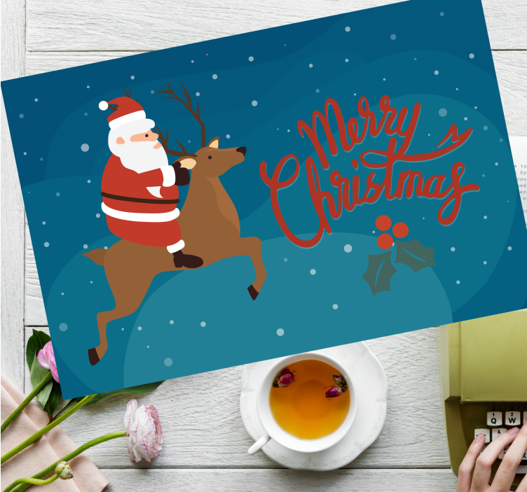 Kerstmis placemat met kerstman op rendier - TenStickers