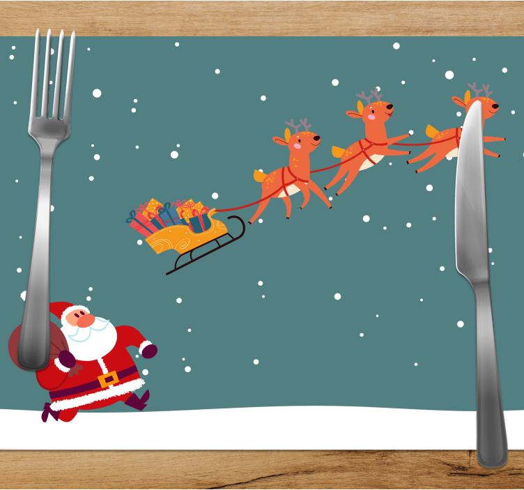 Kerstmis placemat santa claus slede rit - TenStickers