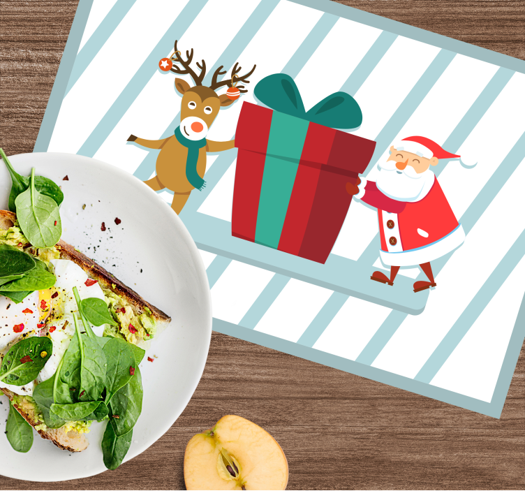Kerstmis placemat santa en rendier cadeau - TenStickers