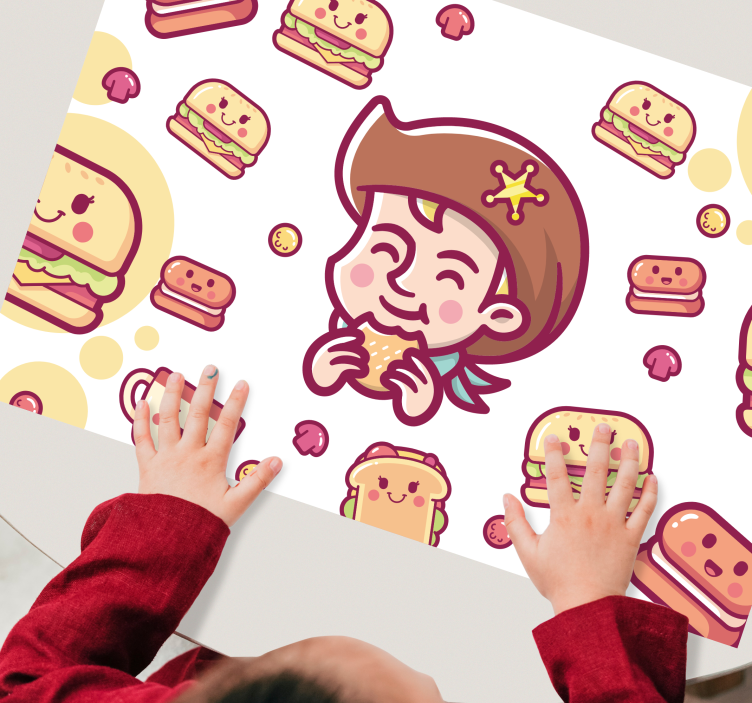 Kinder placemat blije kinderen genieten van burgers - TenStickers