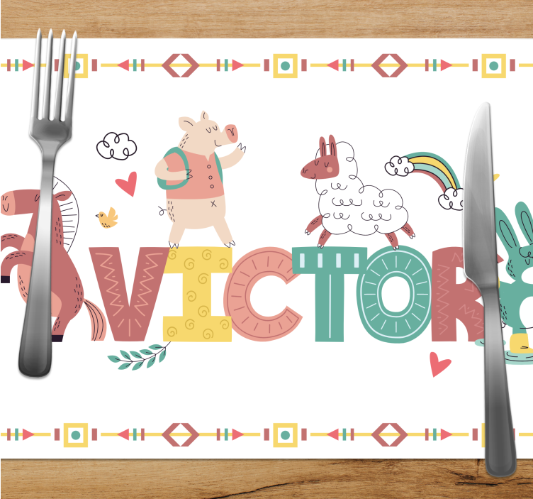 Placemat met naam Boerderijdieren met aanpasbare naam - TenStickers