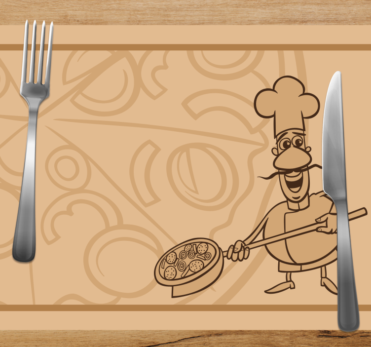 Kinder placemat chef die pizza vasthoudt - TenStickers