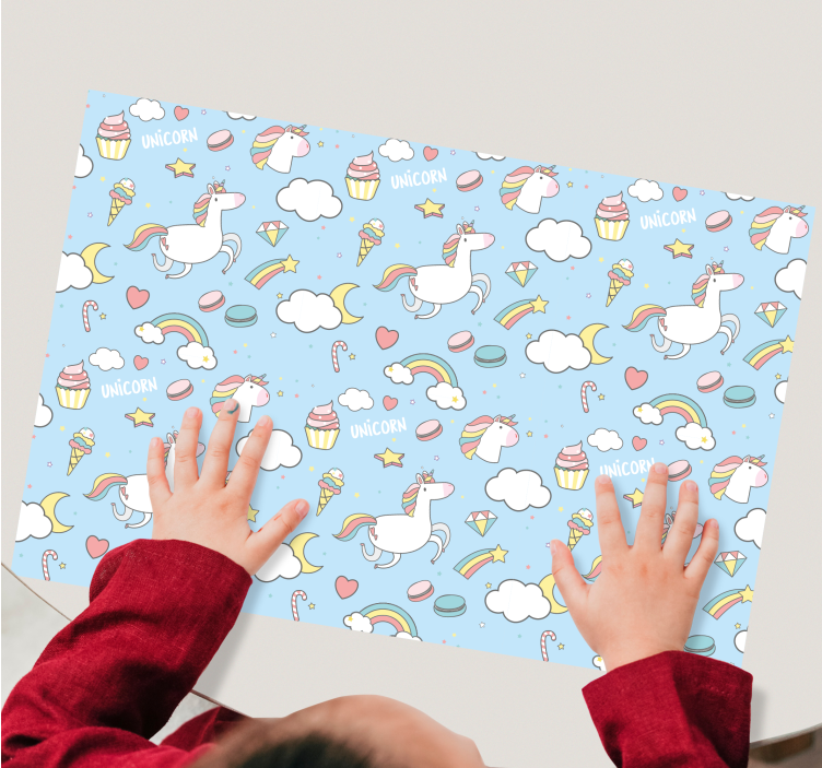 Kinder placemat eenhoorns en regenbogen - TenStickers