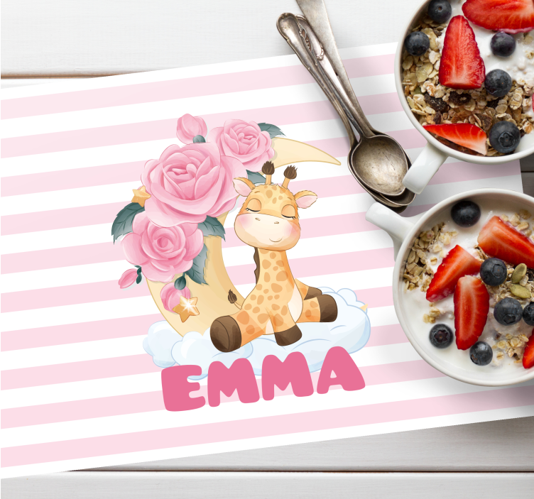 Kinder placemat giraffe met rozen - TenStickers