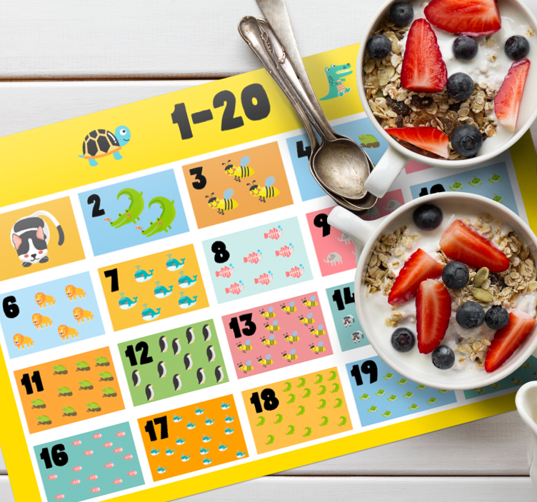 Kinder placemat kleurrijke cijferkaart - TenStickers