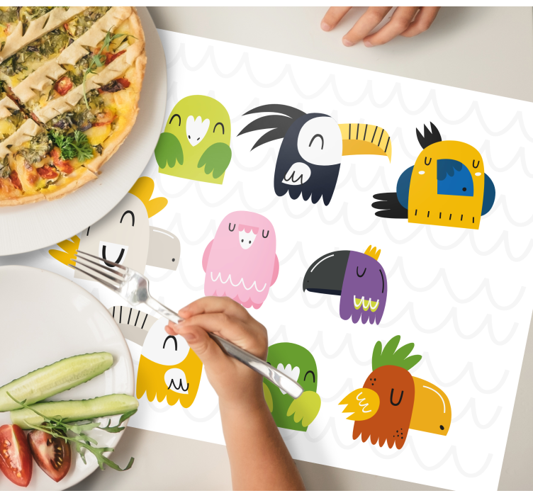 Kinder placemat kleurrijke vogelkoppen - TenStickers