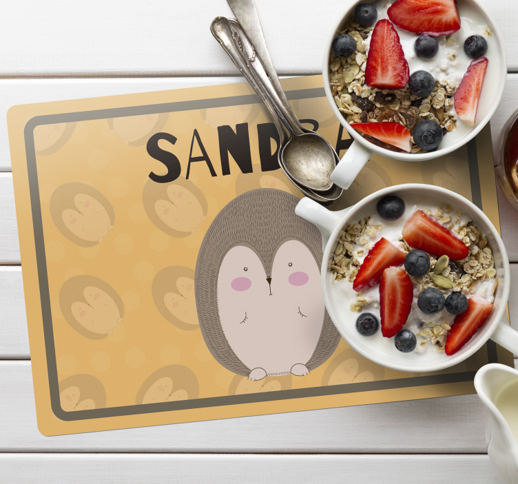Kinder placemat met schattige egeltjes kunst - TenStickers