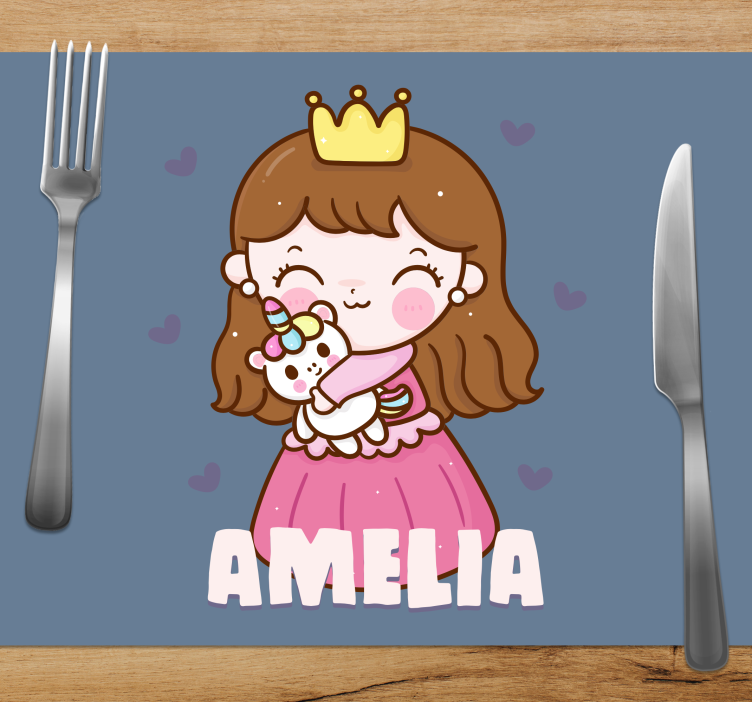 Kinder placemat schattige prinses met eenhoorn - TenStickers