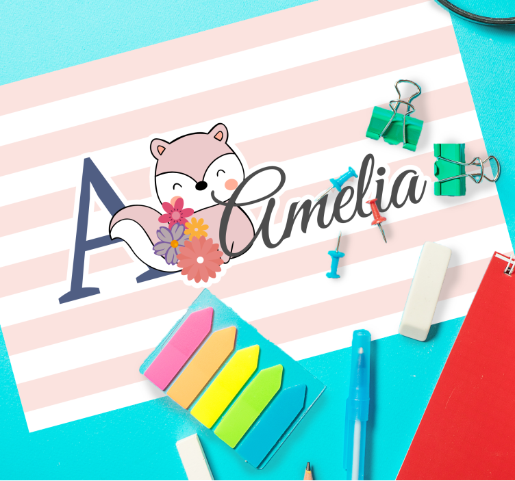 Kinder placemat schattige vos met bloemen - TenStickers