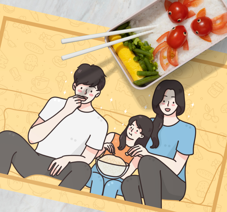 Kinder placemat voor het gezin genietend van snacks - TenStickers