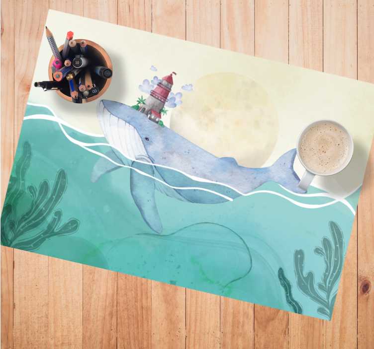 Kinder placemat walvis met vuurtoren - TenStickers